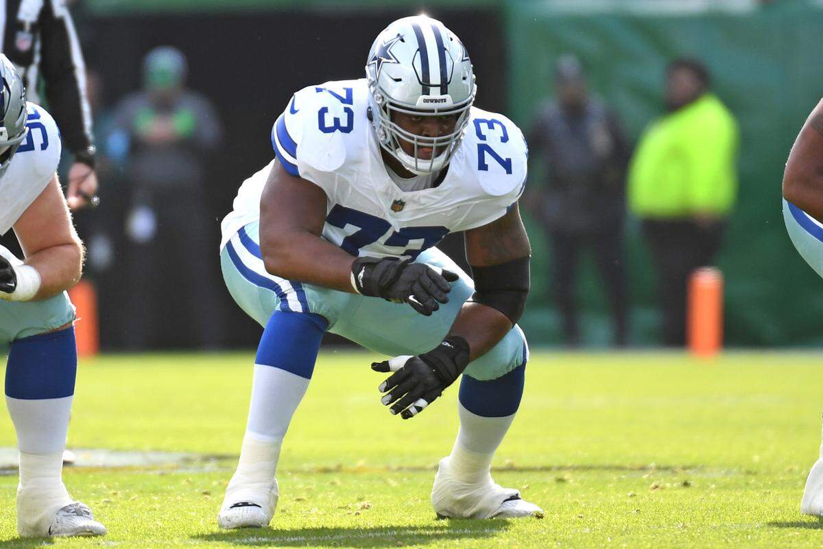 Cowboys’ offensive lineman Tyler Smith (73) is next in line in a long lineage of great offensive linemen in the franchise’s rich history up front after Tyron Smith’s retirement.