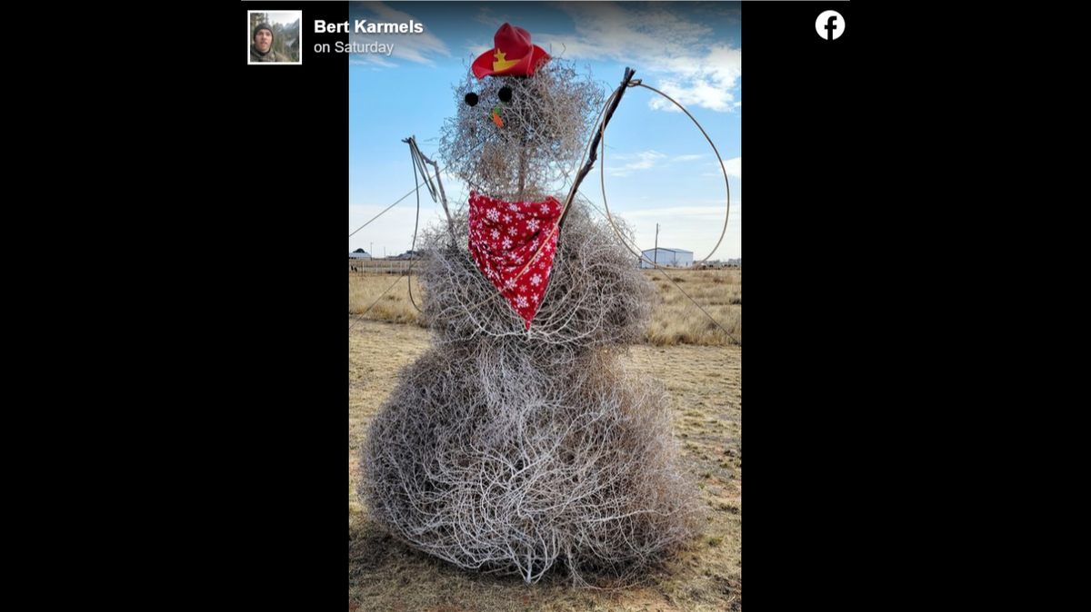 A West Texas man couldn’t build a snowman, so he created “Dusty” from tumbleweed.