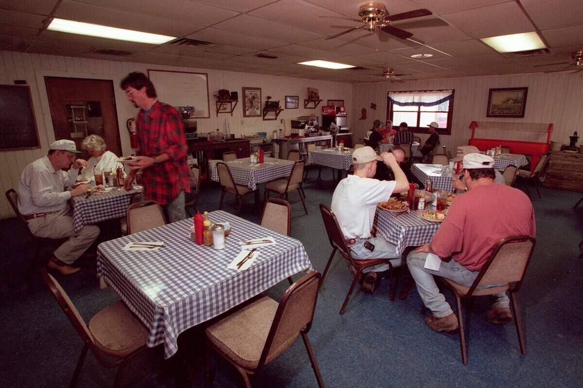 March 18, 1999: The interior of the Rockin J Cafe in Justin, Texas.