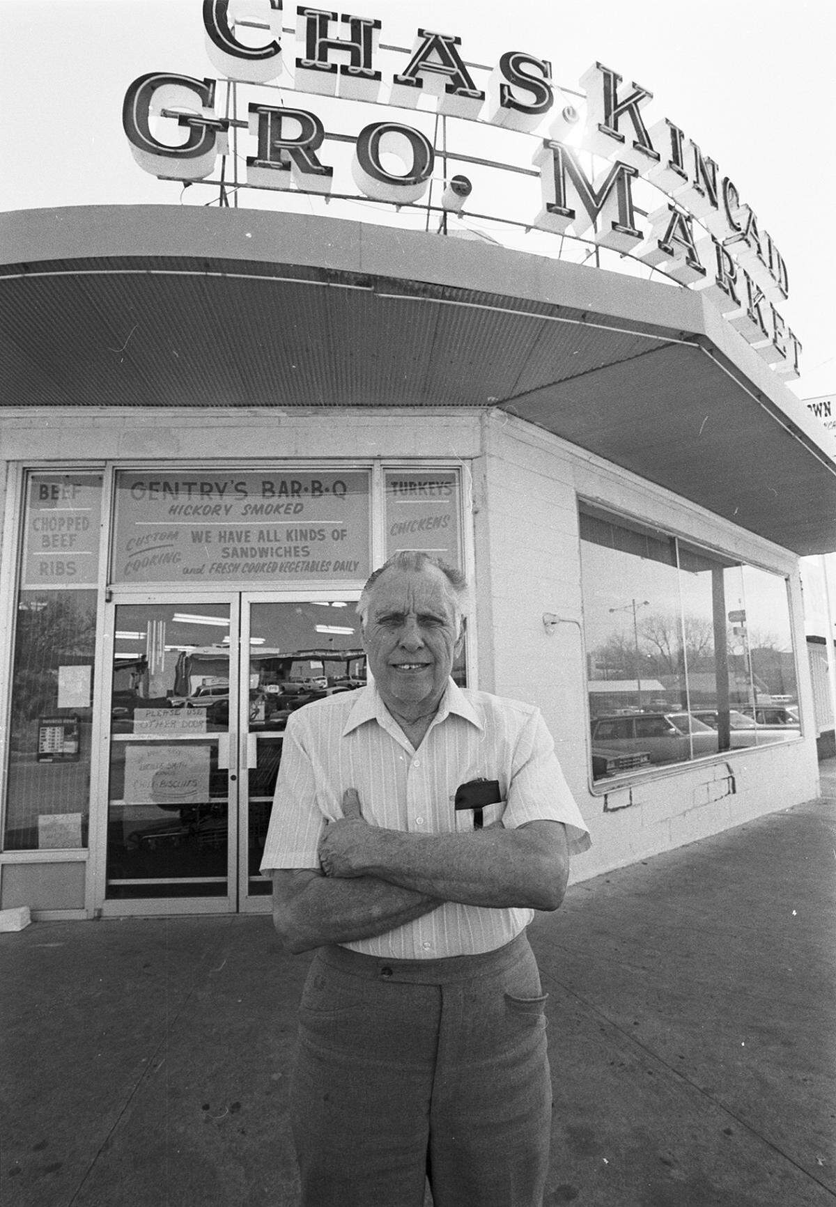 April 22, 1982: O.R. Gentry, manager and owner of Kincaid’s Grocery, 4901 Camp Bowie Blvd., is the “father” of the famous Kincaid hamburger, created in the 1960s. (The store is still operating at this location.)