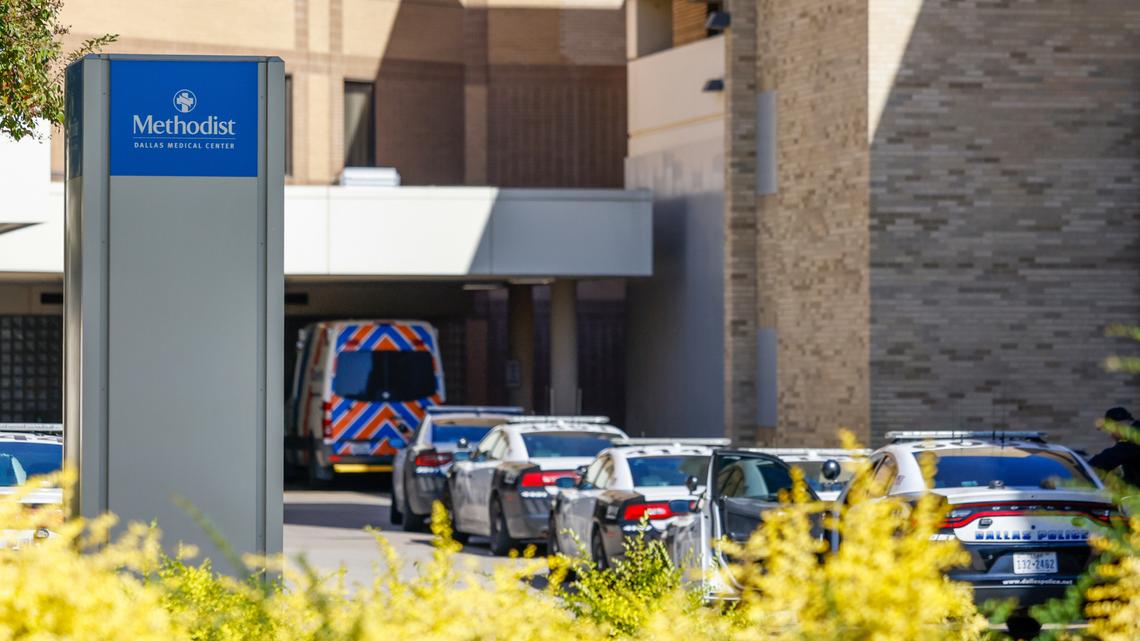 Police respond to an active shooter at Methodist Dallas Medical Center on Saturday, Oct. 22, 2022. Two hospital employees were shot and killed, and the suspect was wounded by an officer and taken into custody, according to police.