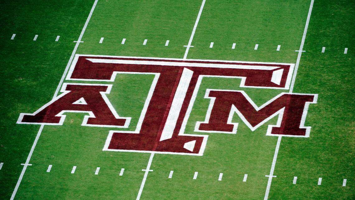 File - In this Sept. 8, 2012 file photo, the Texas A&M logo on Kyle Field in College Station, Texas. (AP Photo/Dave Einsel, File)