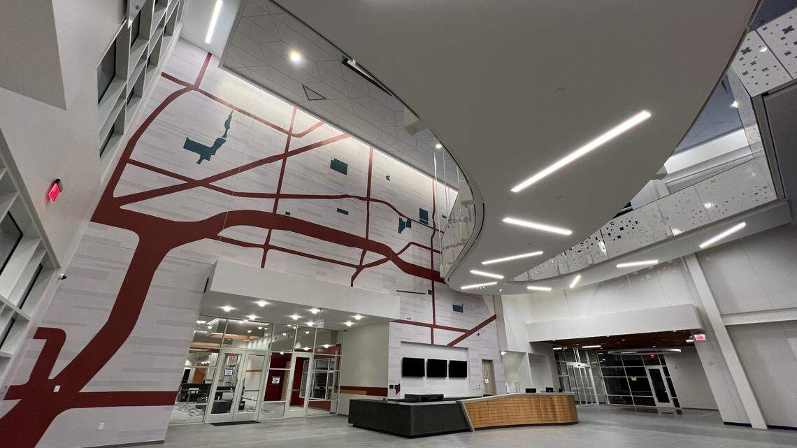 The front desk of The Bedford Center YMCA at Generations Park in Bedford.