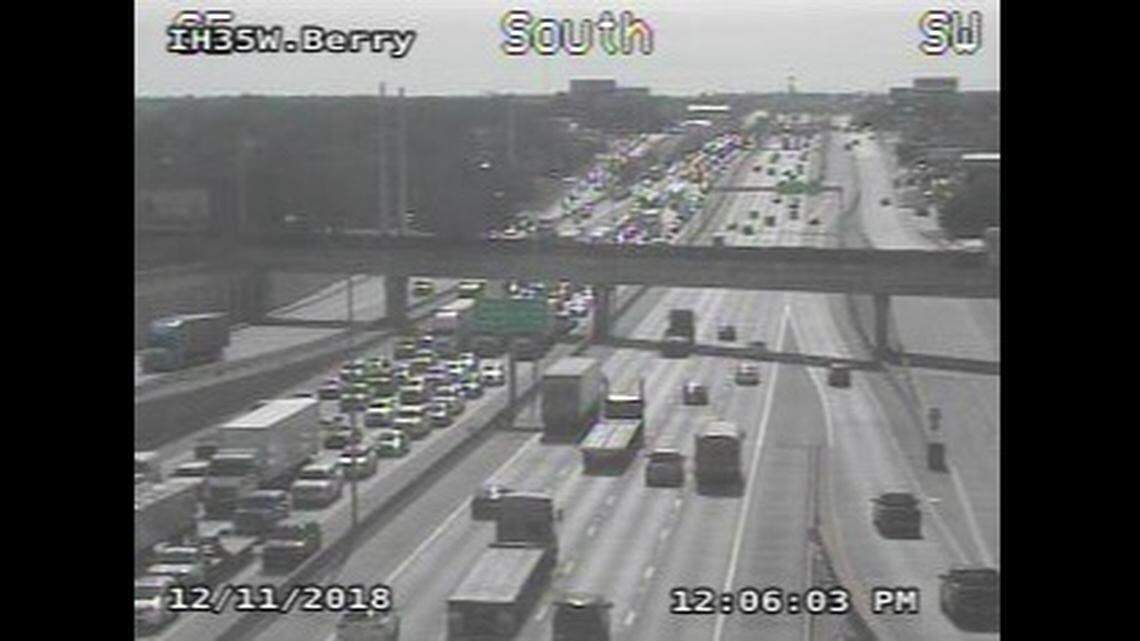 This was the scene during the lunch hour Tuesday after a diesel fuel spill on Interstate 35W near Berry Street forced Fort Worth police to close the highway for more than two hours.