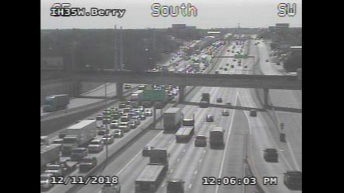 This was the scene during the lunch hour Tuesday after a diesel fuel spill on Interstate 35W near Berry Street forced Fort Worth police to close the highway for more than two hours.