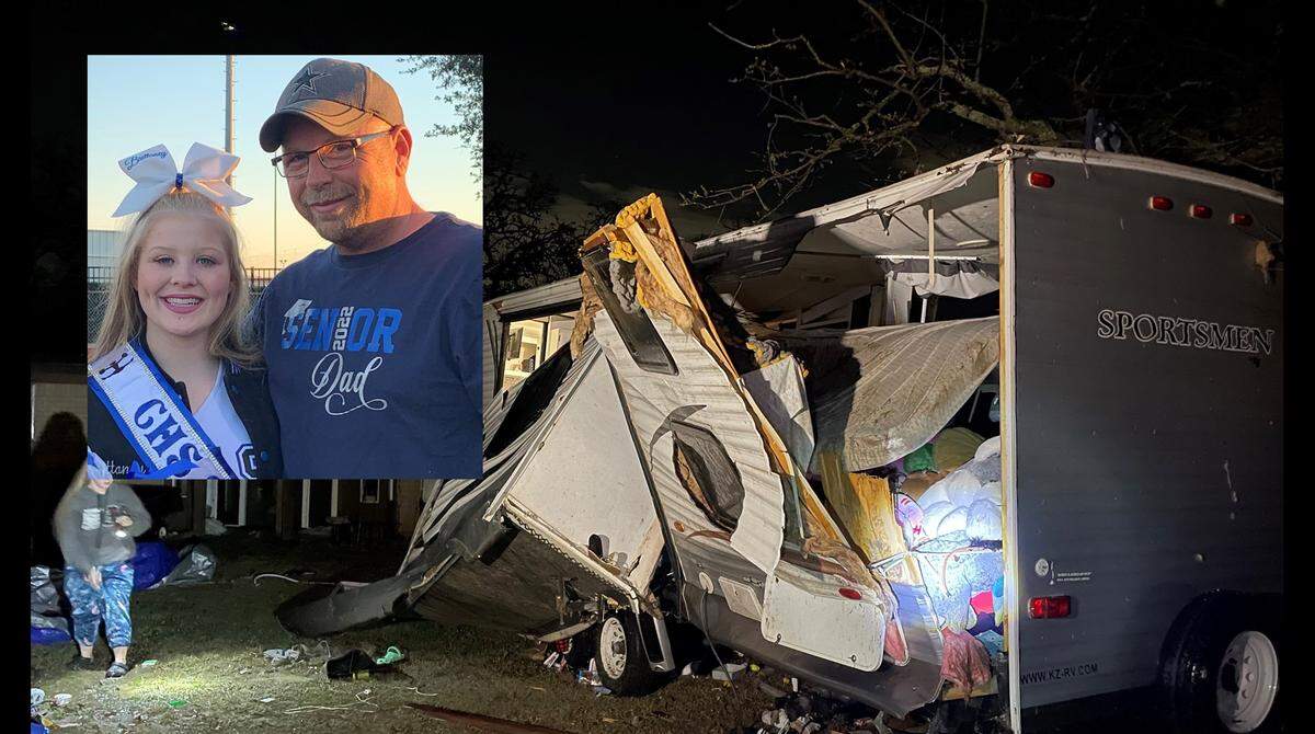 Shaun Zeleny was injured while trying to save his daughter Brittaney Deaton from Monday night’s storm in Johnson County. A trailer blew over on top of him, his family said.
