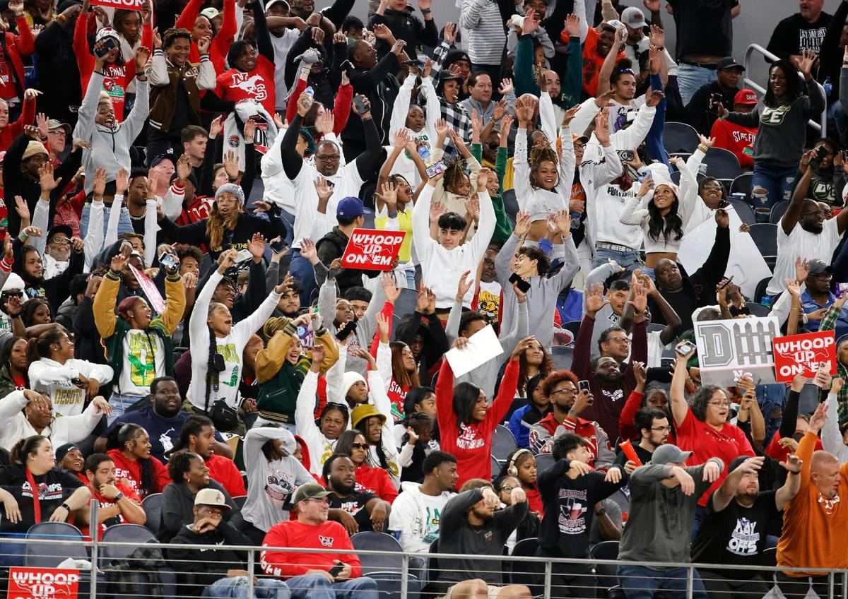 Fans conducted the wave during the second half of the UIL Conference 6A Division 1 state championship football game at AT&T Stadium in Arlington, Texas, Saturday, Dec. 16, 2023.