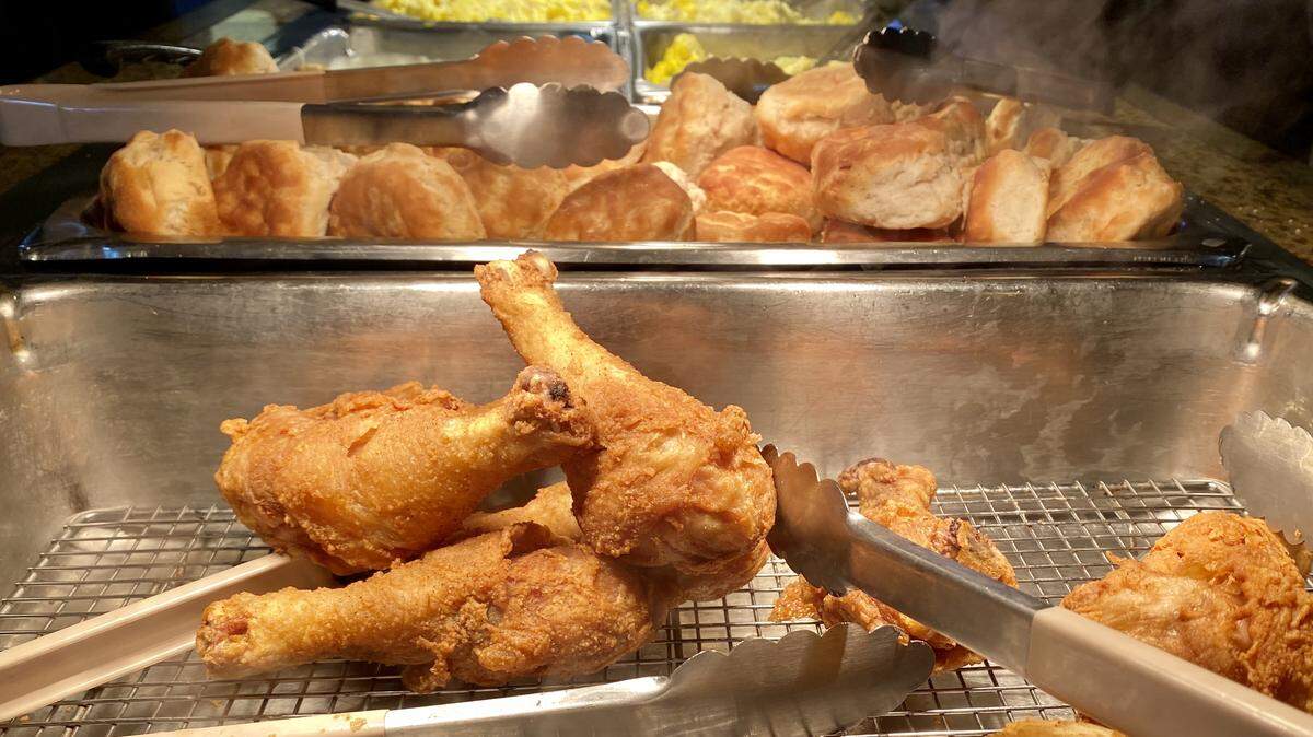 Fried chicken is now served on the breakfast buffet along with biscuits, waffles and eggs several ways at Heaven’s Gate Restaurant in Fort Worth.