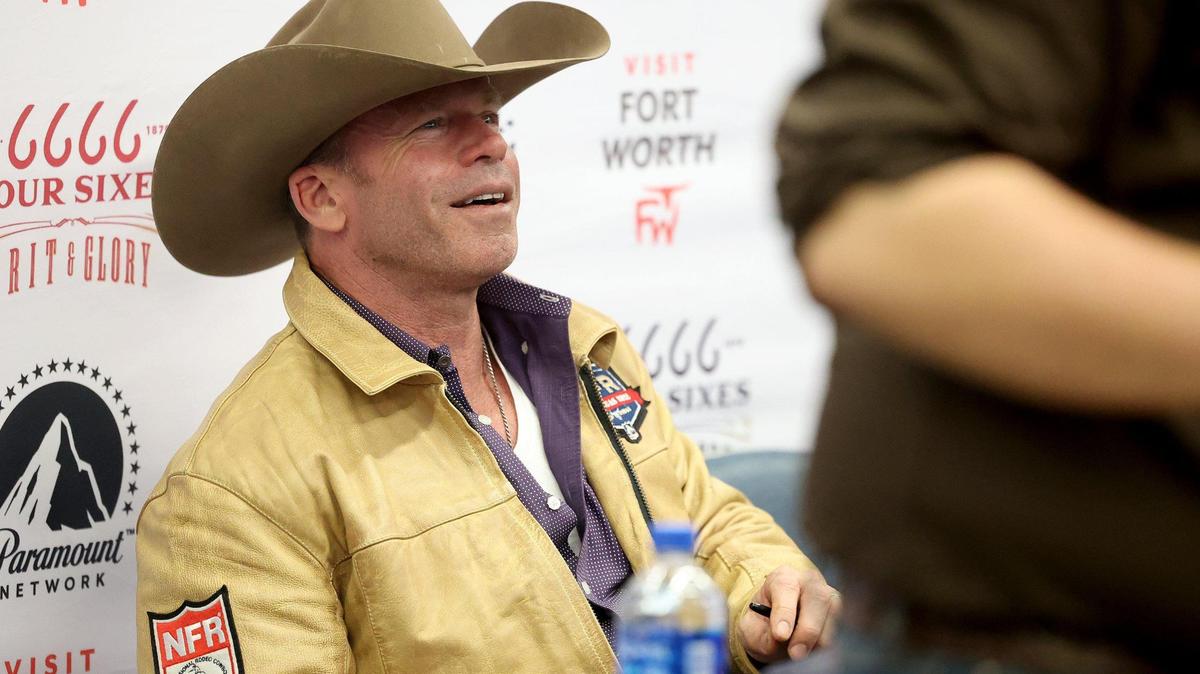 “Yellowstone” show creator Taylor Sheridan signs autographs for fans at the Fort Worth Stock Show & Rodeo on Friday, February 3, 2023.
