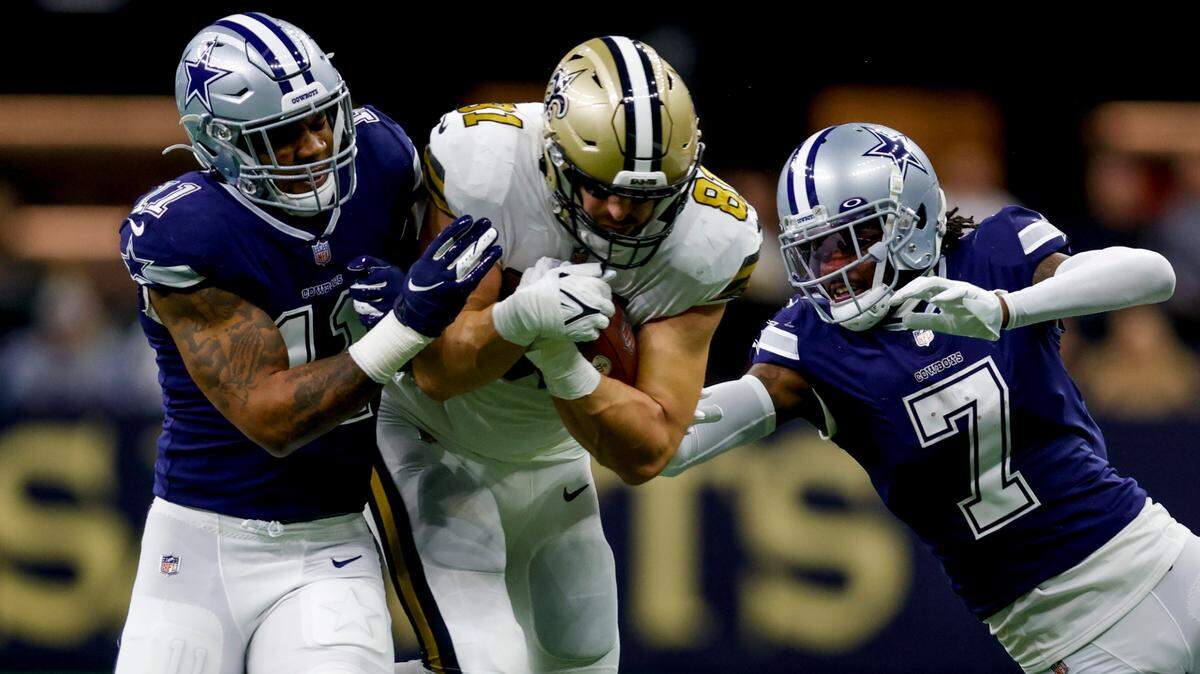 Dallas Cowboys rookie linebacker Micah Parsons, left, and cornerback Trevon Diggs, right, both earned their first Pro Bowl selections. Diggs leads the NFL with 10 interceptions in his second season. Parsons leads all rookies with 12 sacks.