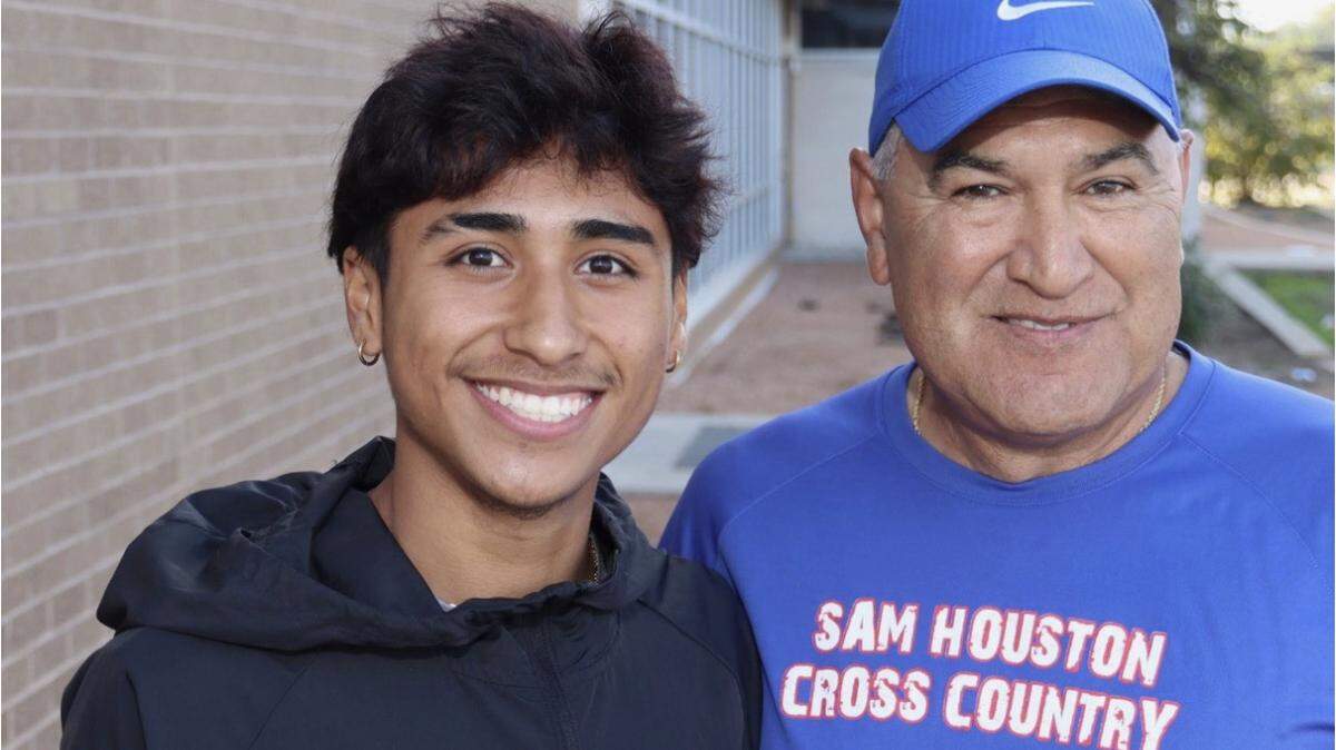 Arlington Sam Houston senior Jeremiah Barrera (left) and head cross country coach Jaime Vasquez. (Courtesy)
