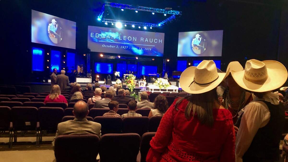 Mourners gather in Fort Worth for the funeral of Leon Rausch, the last lead singer hired for Bob Wills and His Texas Playboys.