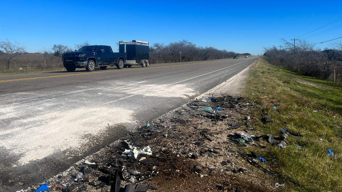 Debris from a fatal accident can be seen on U.S. 67 between County Roads 1234 and 1120 on December 27, 2023. Six people, including two children, were killed and three others injured in a “devastating” two-vehicle crash in Johnson County, authorities said.