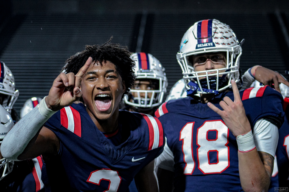 Richland players celebrate after the Royals defeated Mansfield Timberview in a key District 5-5A Division 1 football game on Friday, October 27, 2023 at Birdville Fine Arts/Athletics Complex in North Richland Hills, Texas.