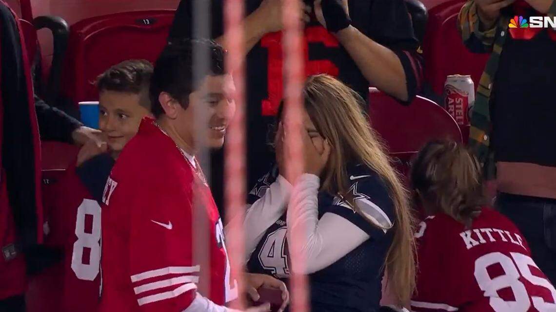 49ers fan proposes to his Cowboys fan girlfriend following San Francisco blowing Dallas out of the park during SNF.