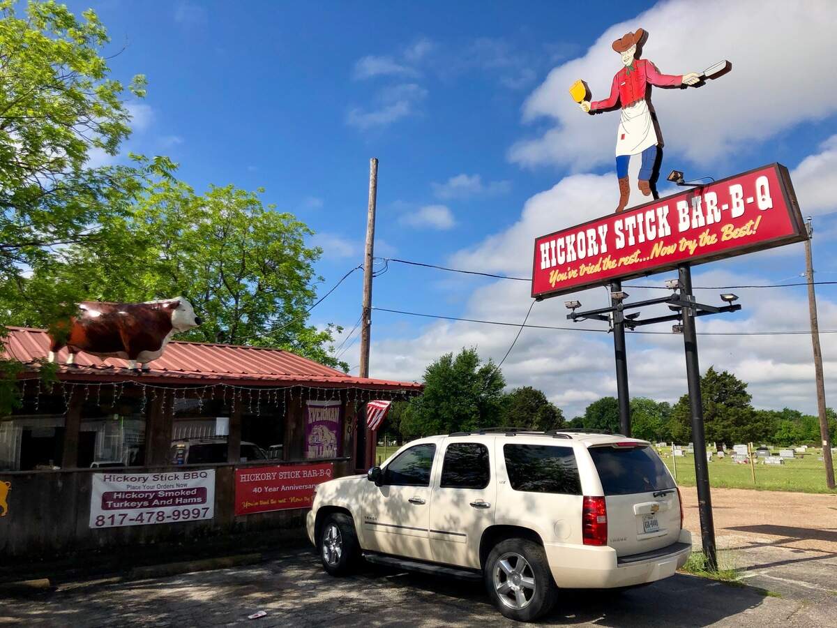 The sign at Hickory Stick Bar-B-Q in Everman came from an old Underwood’s location in Fort Worth.