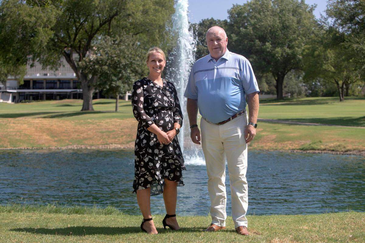Ridglea Country Club’s assistant general manager Kristina M. Clabeaux and general manager Adrian Morris on the golf course in Fort Worth, Texas, on Saturday, July 23, 2022.