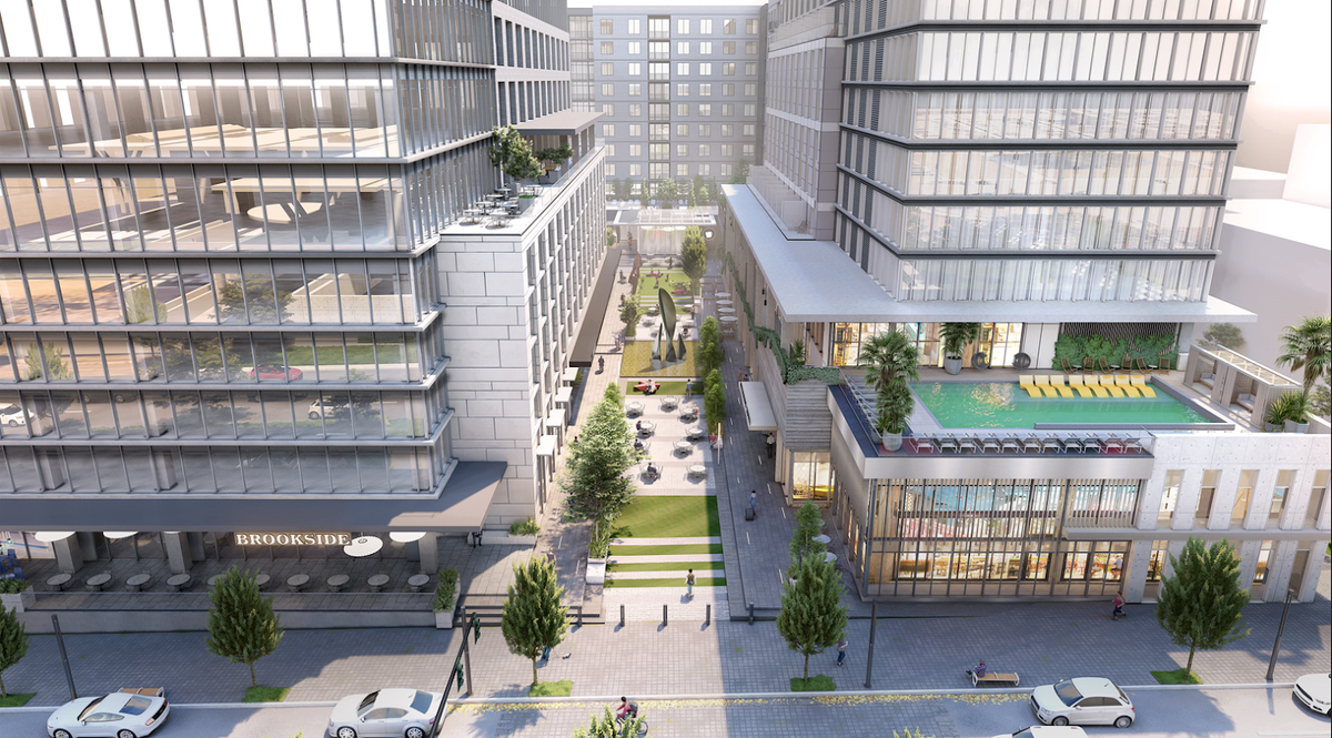 A rendering of an office building
