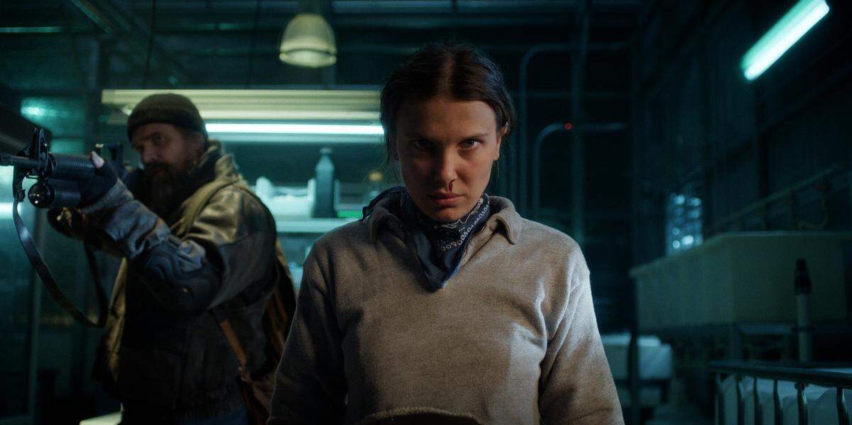 David Harbour, left, and Millie Bobby Brown in "Stranger Things."
