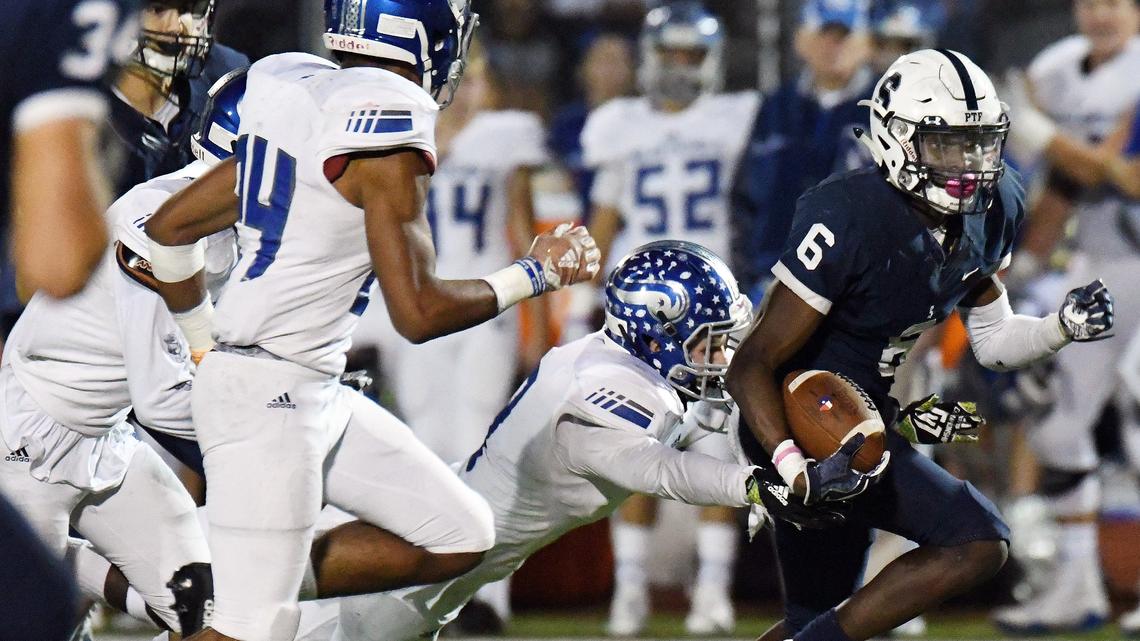 Nolan Catholic’s defense chases down All Saints’s Monterren Parks as he takes a catch and run for a first down during the third quarter of Friday’s November 2, 2018 football game at McNair Stadium in Fort Worth, Texas. Special/Bob Haynes
