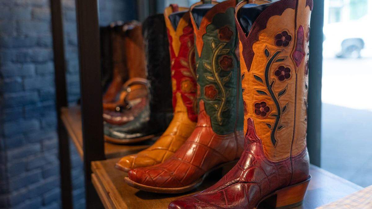 Boots are seen on display at Lucchese Bootmaker at the Domain Thursday, Aug. 22, 2024.