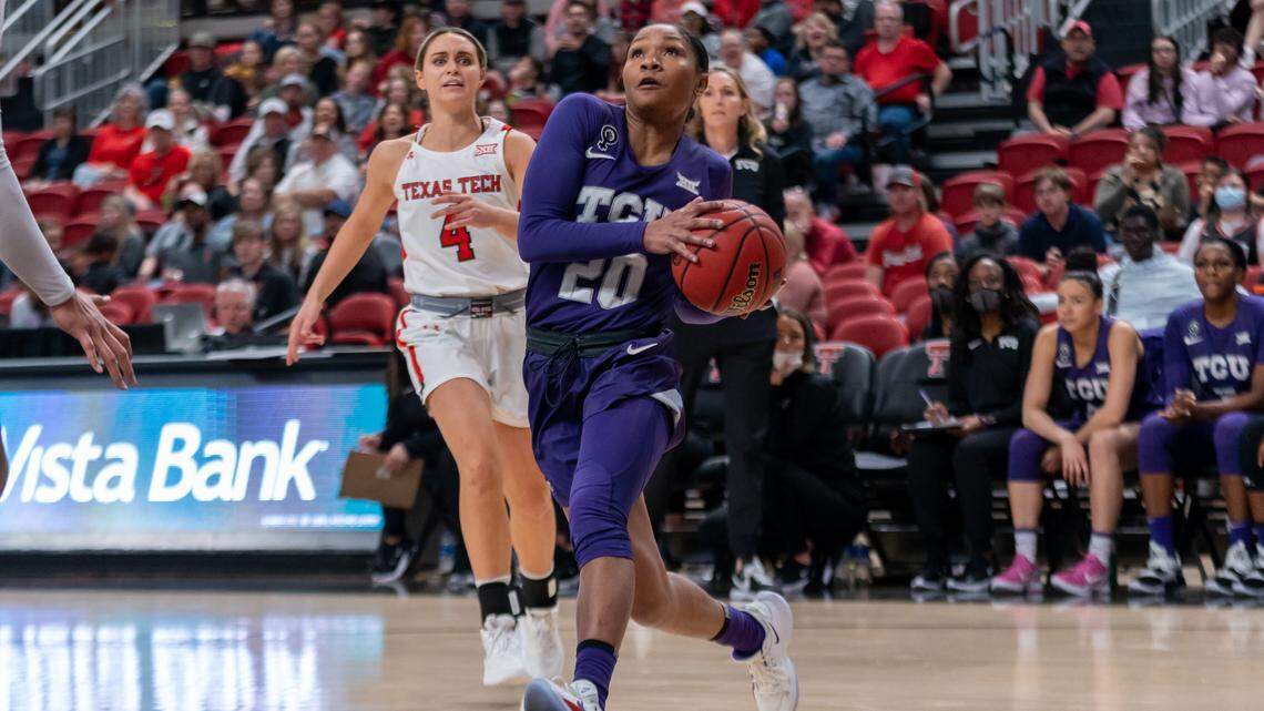 TCU’s Lauren Heard (20) became the school’s all-time scoring leader with 21 points in the Frogs’ loss at Texas Tech on Wednesday night.