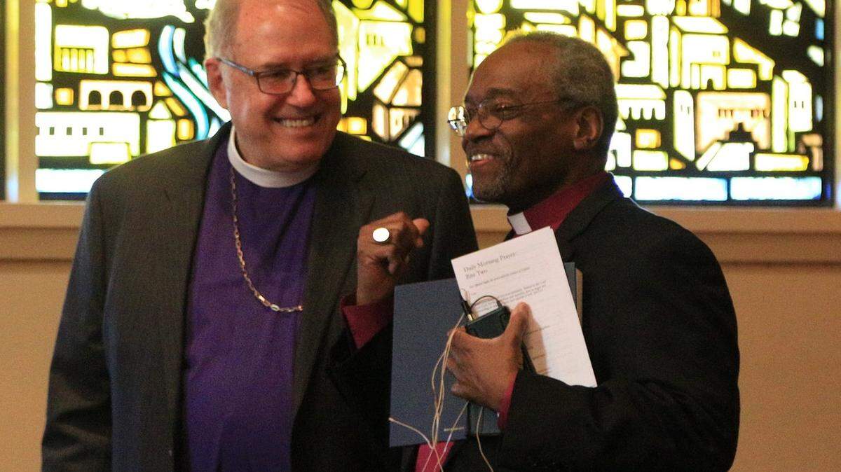 The Rt. Rev. J. Scott Mayer, bishop of the Episcopal Diocese of Fort Worth, with Episcopal Presiding Bishop Michael Curry. Curry delivered the sermon at the wedding of Prince Harry and Meghan Markle..
