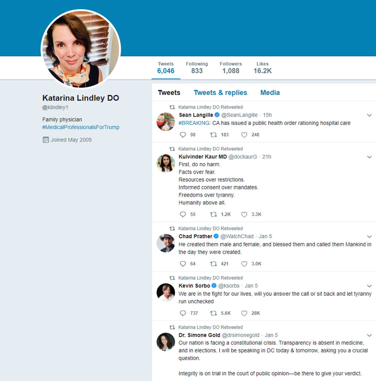 The archive of a Katarina Lindley account on Twitter.