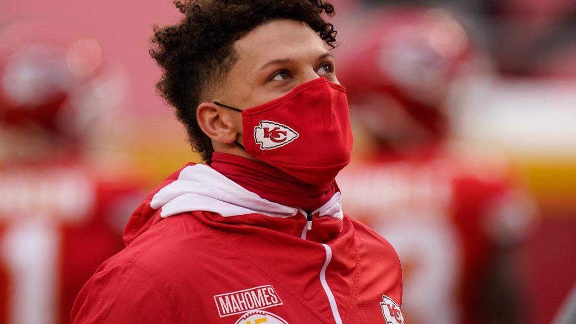 Kansas City Chiefs quarterback Patrick Mahomes walks on the field before an NFL football game against the Los Angeles Chargers, Sunday, Jan. 3, 2021, in Kansas City. (AP Photo/Charlie Riedel)