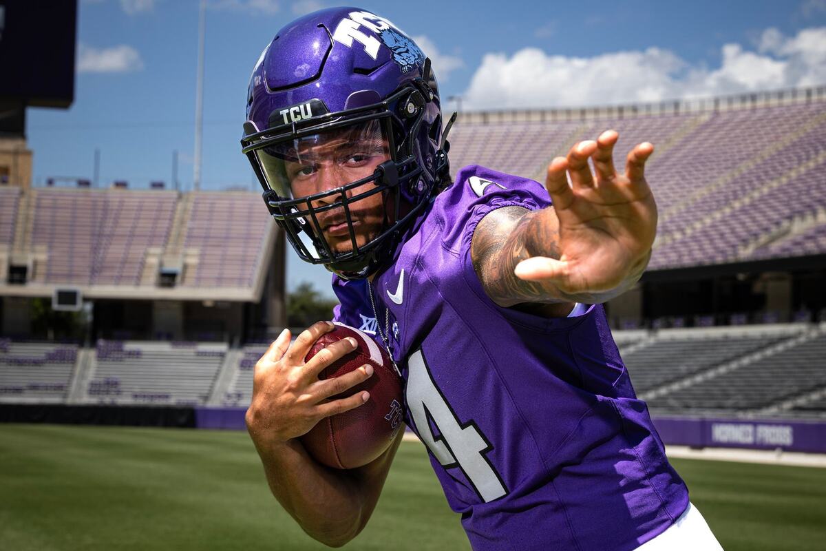 TCU football running back Cam Cook is photographed at Amon G. Carter Stadium in Fort Worth on Wednesday, Aug. 14, 2024. Cook will be the Horned Frogs lead running back this season.