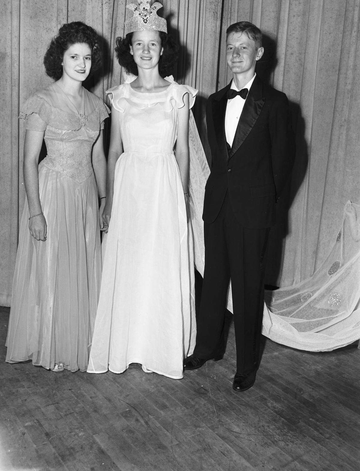 May 3, 1946: Evelyn Owens was crowned queen at the May Fete at Keller School. Her lady-in-waiting was Mary Sheehey, left, and the prime minister was Don L. Biles Jr.