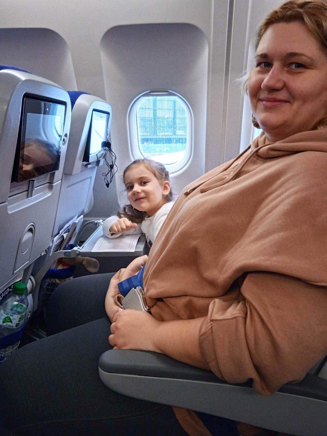 Alina Lytvynenko (right) with her daughter Liza Novosolova (left) on their way to meet the Tenney family in North Texas.