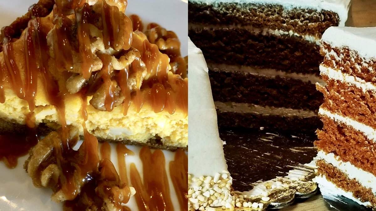 A tale of two pumpkins: Kabocha cheesecake at Shinjuku Station, left, or pumpkin latte cake at Swiss Pastry Shop