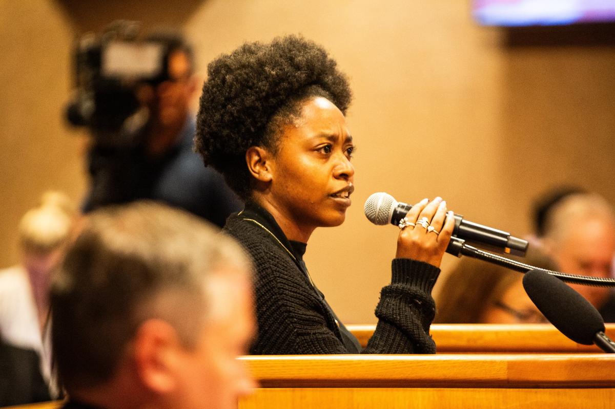 Channel Johnson speaks during a Tarrant County Commissioners Court meeting on Tuesday, June 18, 2024, at the Tarrant County Administration Building. Johnson spoke to County Commissioner Manny Ramirez about her frustration to his response to Anthony Johnson Jr.’s death.