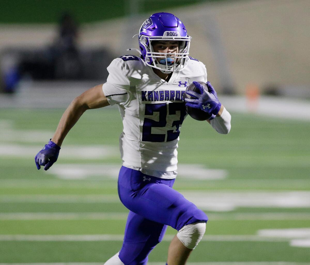 There is nothing but open field in front of Weatherford’s Brennen Boehl as her scores a touchdown during a UIL football game at Crowley ISD Multi Purpose Stadium on Friday , October 18, 2024.
