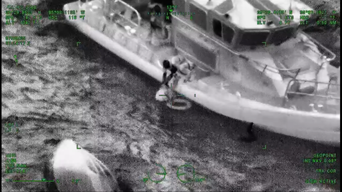 Coast Guard crews rescued boaters after their vessel capsized at night off the Texas coast.