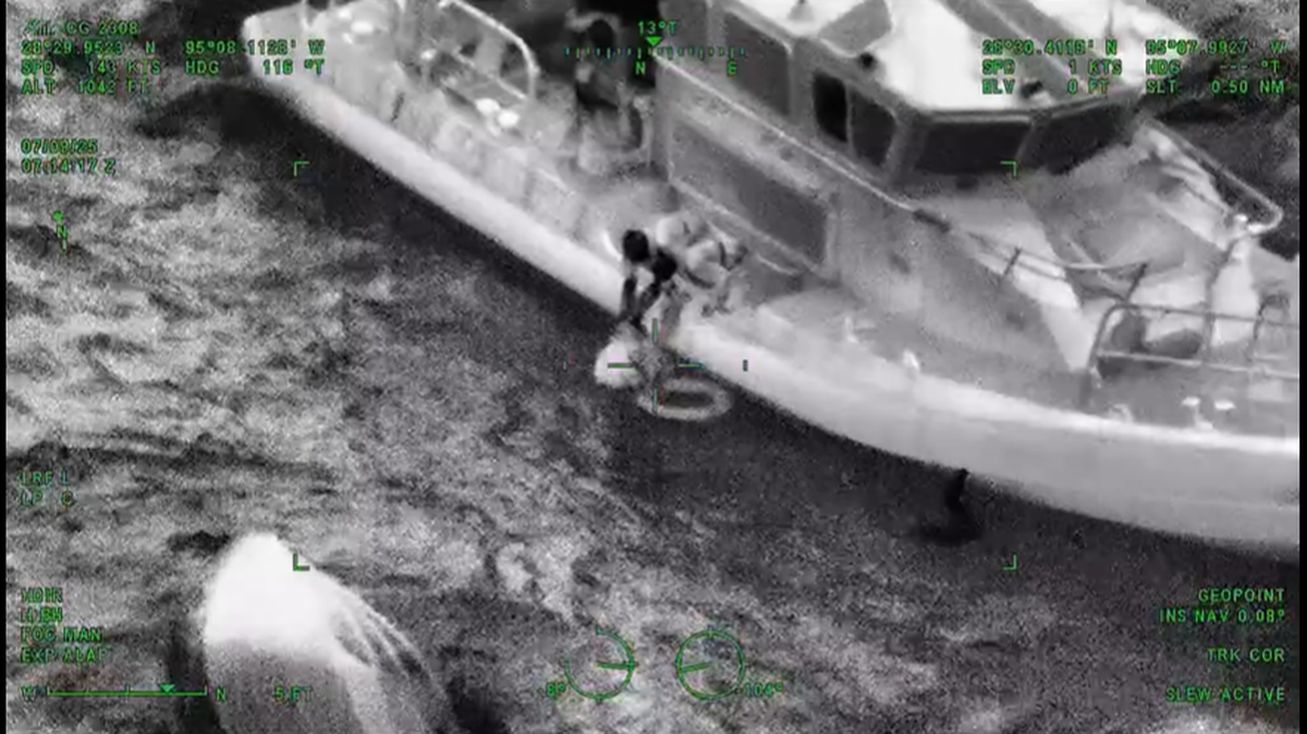 Coast Guard crews rescued boaters after their vessel capsized at night off the Texas coast.