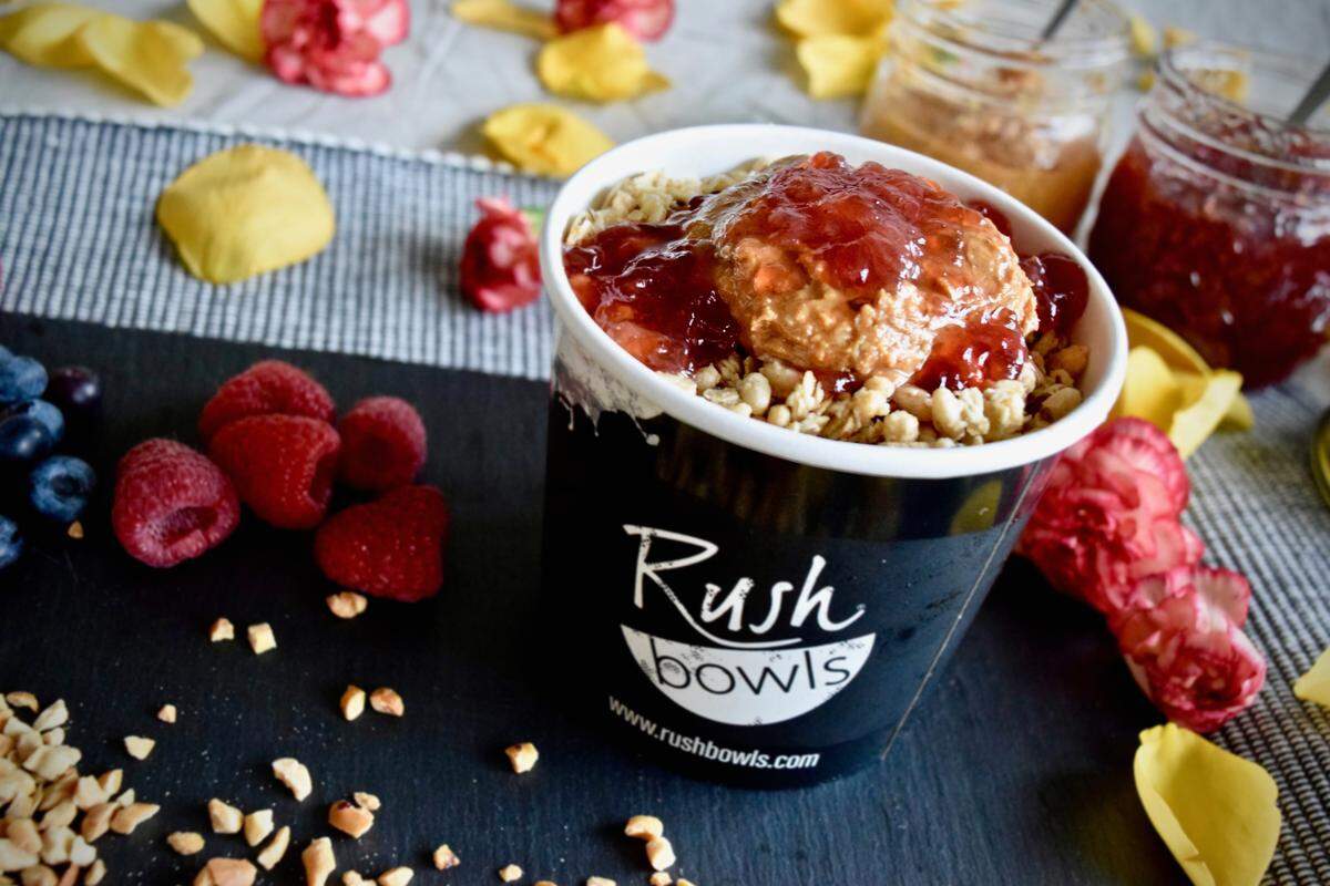 The Peanut Butter & Jelly bowl at Rush Bowls.