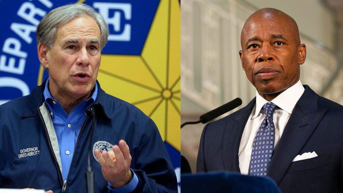 Texas Gov. Greg Abbott and New York Mayor Eric Adams