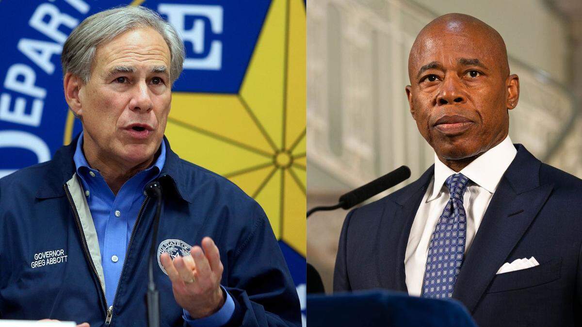 Texas Gov. Greg Abbott and New York Mayor Eric Adams