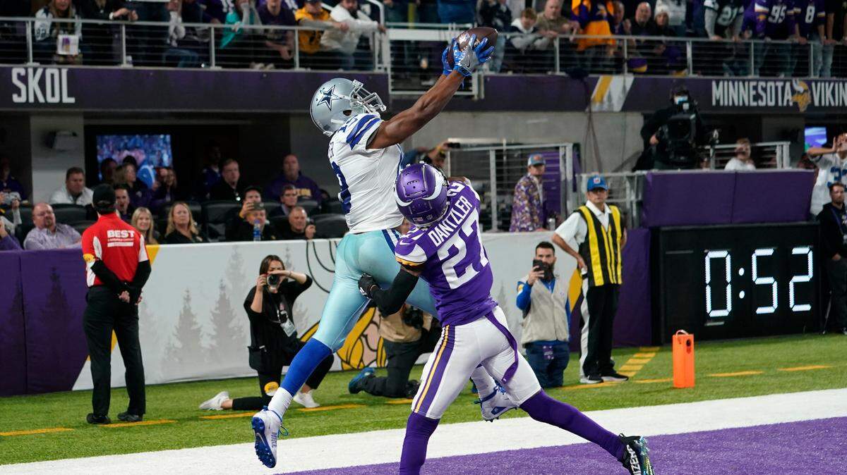 Wide receiver Amari Cooper goes up over Minnesota Vikings cornerback Cameron Dantzler to secure the game-winning touchdown in the final minutes of play of the Dallas Cowboys’ 20-16 victory Sunday night in Minneapolis.