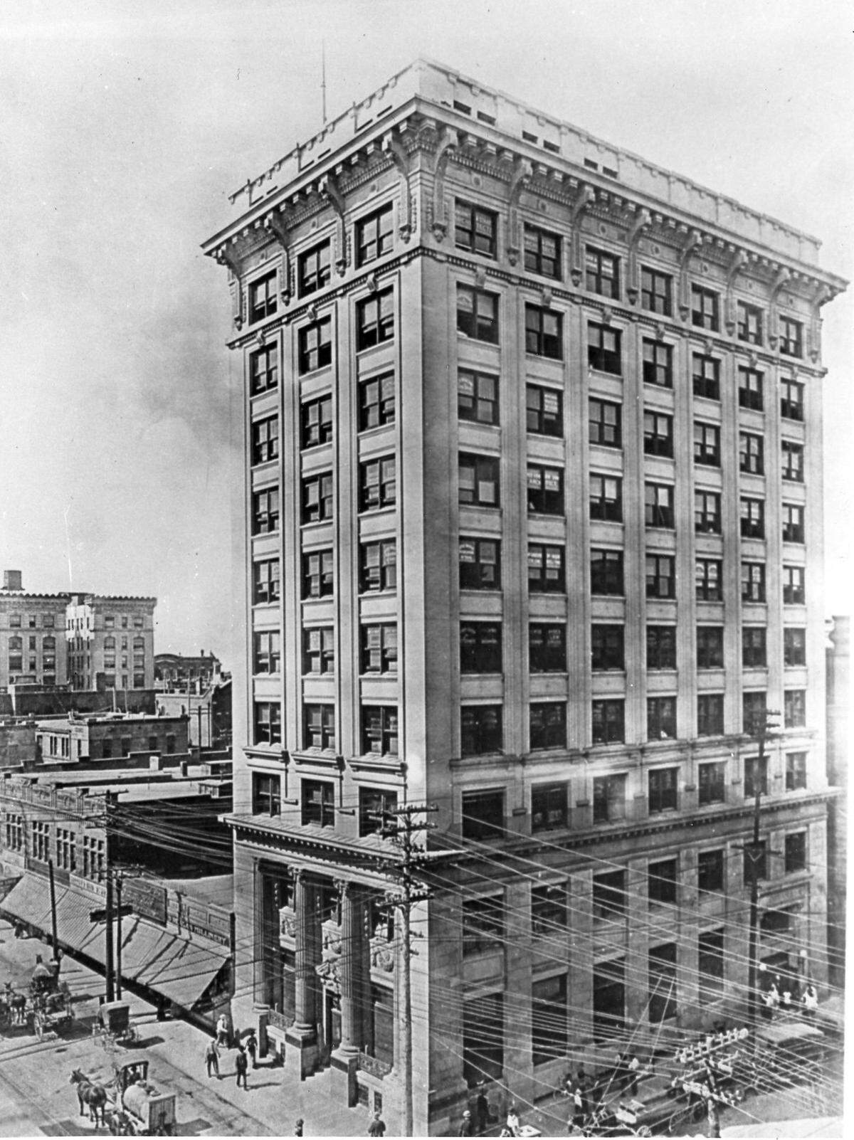 Circa 1911 Star-Telegram file photo showing the old First National Bank Building located at Seventh and Houston in downtown Fort Worth.