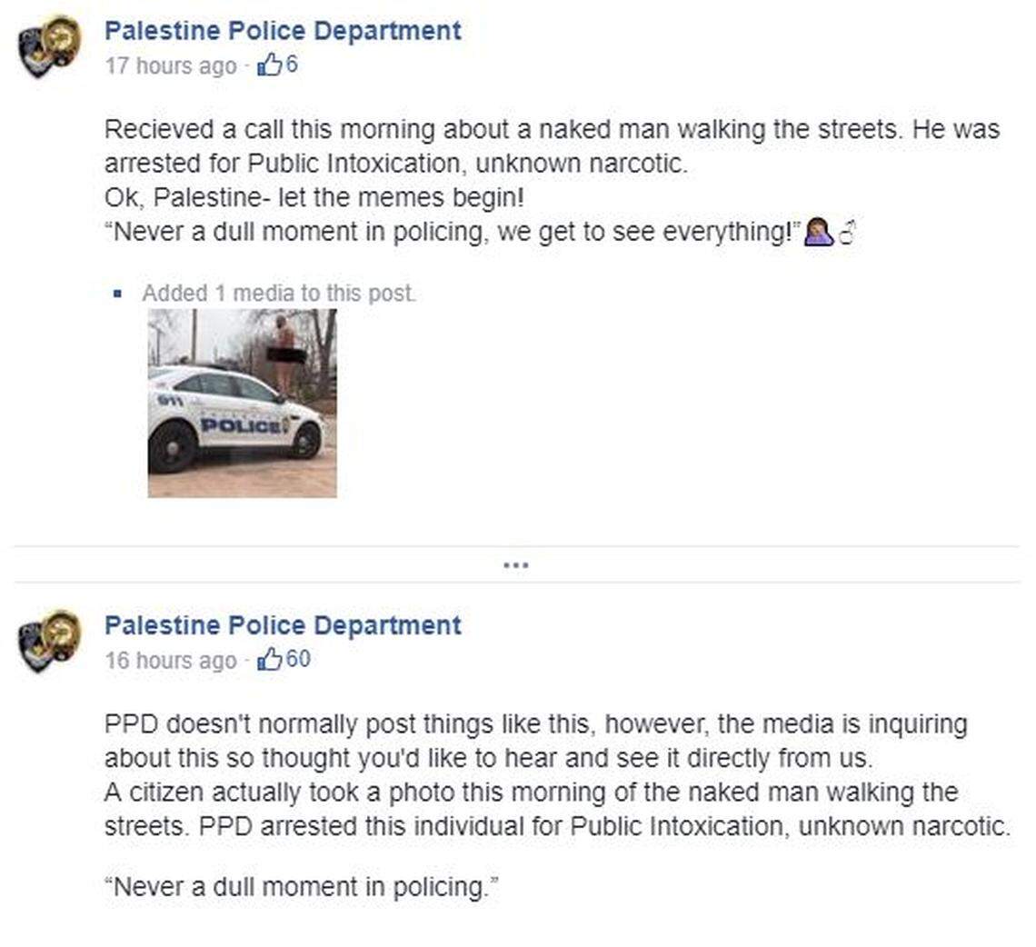 Palestine Police Department's original post said "Let the memes begin." They edited the post a little over an hour later.