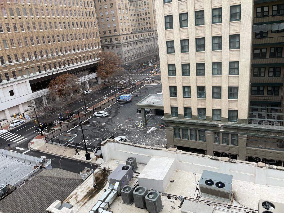 An explosion rocked the Sandman Hotel at 810 Houston St. in downtown Fort Worth on Monday. This view is from the Houston Place Lofts.