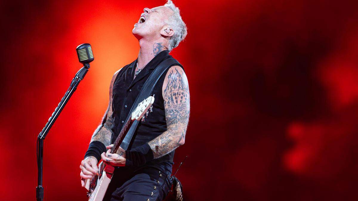 Lead vocalist James Hetfield performs during the Metallica: M72 World Tour concert at AT&T Stadium in Arlington, Texas on Friday, Aug. 18, 2023.