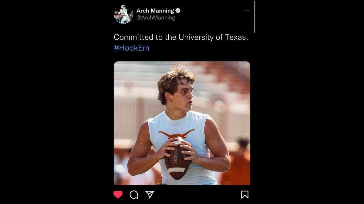 The nation’s top high school quarterback, Arch Manning, announced his plans to attend Texas in 2023.