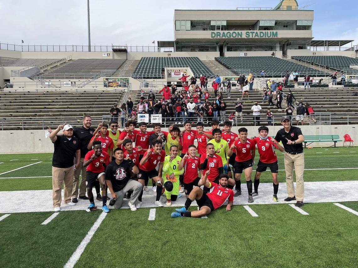 The Diamond Hill-Jarvis boys soccer team beat Midlothian Heritage 4-1 in the Class 4A Region 1 quarterfinals at Dragon Stadium on Friday April 2, 2021.