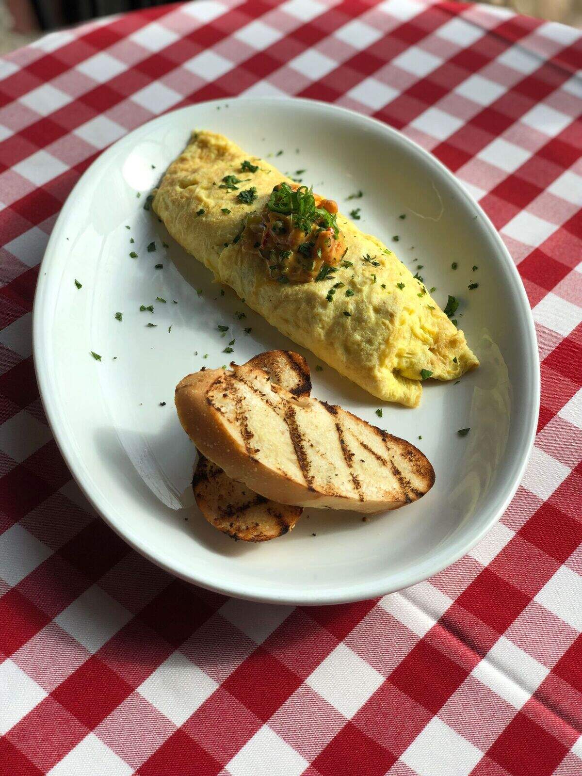A crawfish etouffee omelet on the Mardi Gras menu at B&B Butchers.
