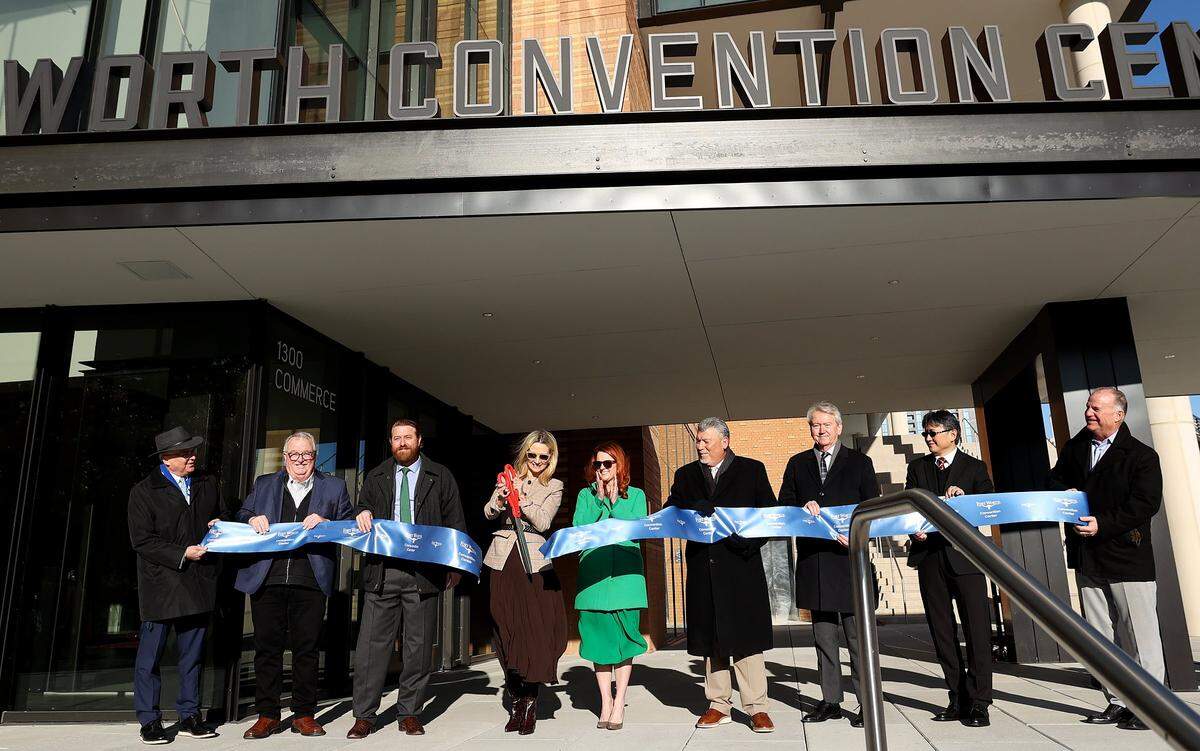 City officials and dignitaries cut the ribbon to celebrate the completion of the Fort Worth Convention Center Phase 1 expansion on Monday, Dec. 8, 2025, in downtown Fort Worth. The $95 million project included new food and beverage facilities, the addition of an, southeast entrance and terrace and additional loading docks.