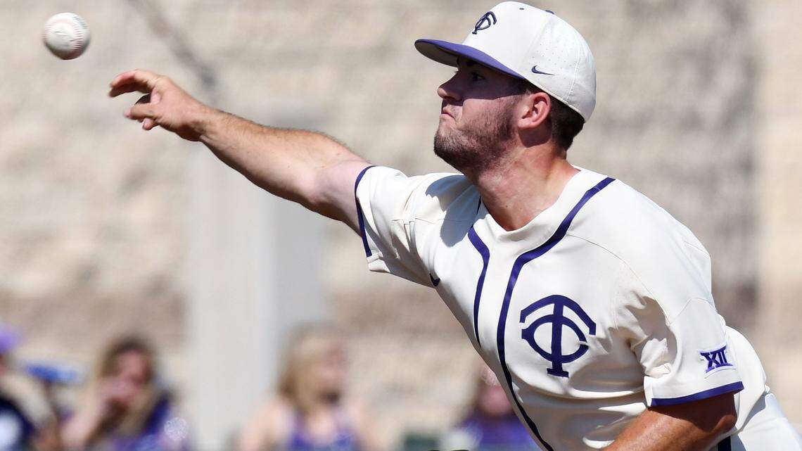 TCU relief pitcher Jake Eissler fires a strike against Texas Tech in the eighth inning Sunday. Eissler tossed five perfect innings of relief, including 11 strikeouts, in TCU's 9-5 victory at Lupton Stadium.